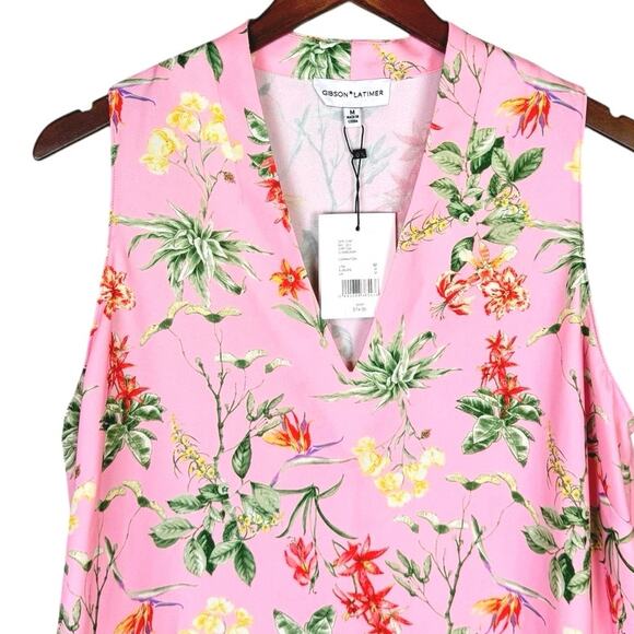 Gibson Latimer NWT Bubblegum Pink Floral Print Sleeveless Tunic Blouse Tank - Picture 9 of 13